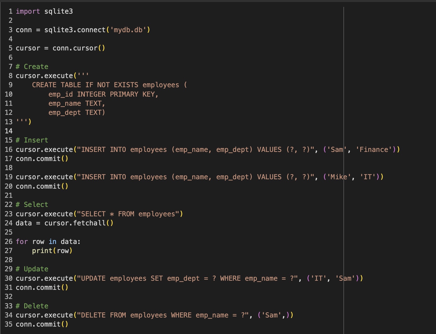 Python 3 + SQLite 3 Code Example